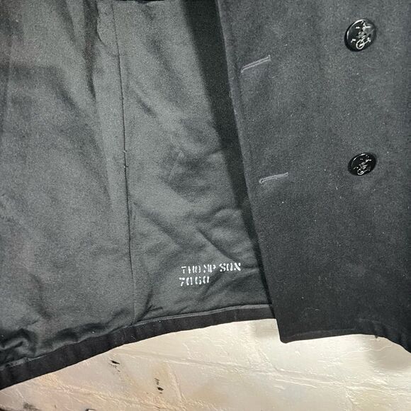 Vintage 90s DSCP Quarterdeck Naval Black Military Wool Heavy Peacoat Jacket 44L - Picture 9 of 13
